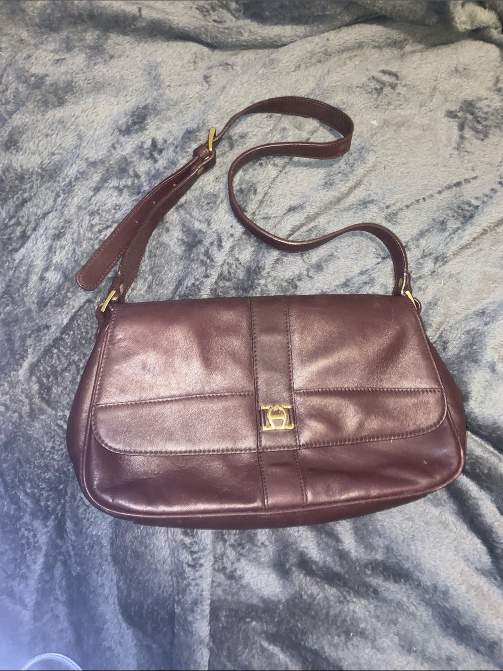 Etienne Aigner Oxblood Leather Shoulder Bag with Gold Hardware